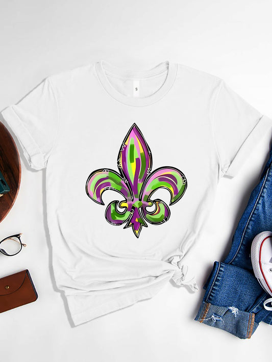 Mardi Gras Graphic Round Neck Short Sleeve T-Shirt-Angel Casuals