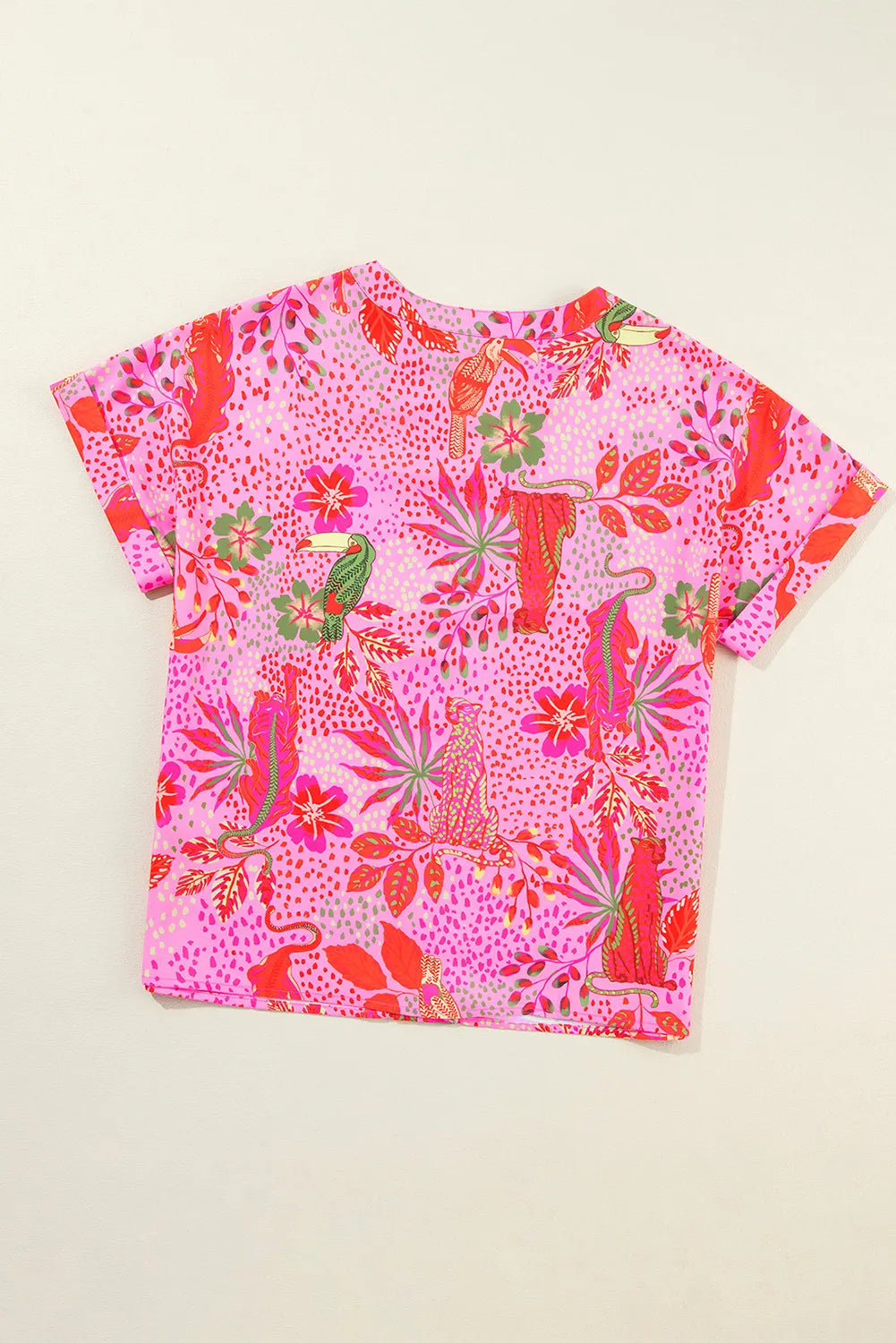 Printed Notched Short Sleeve Top-Angel Casuals