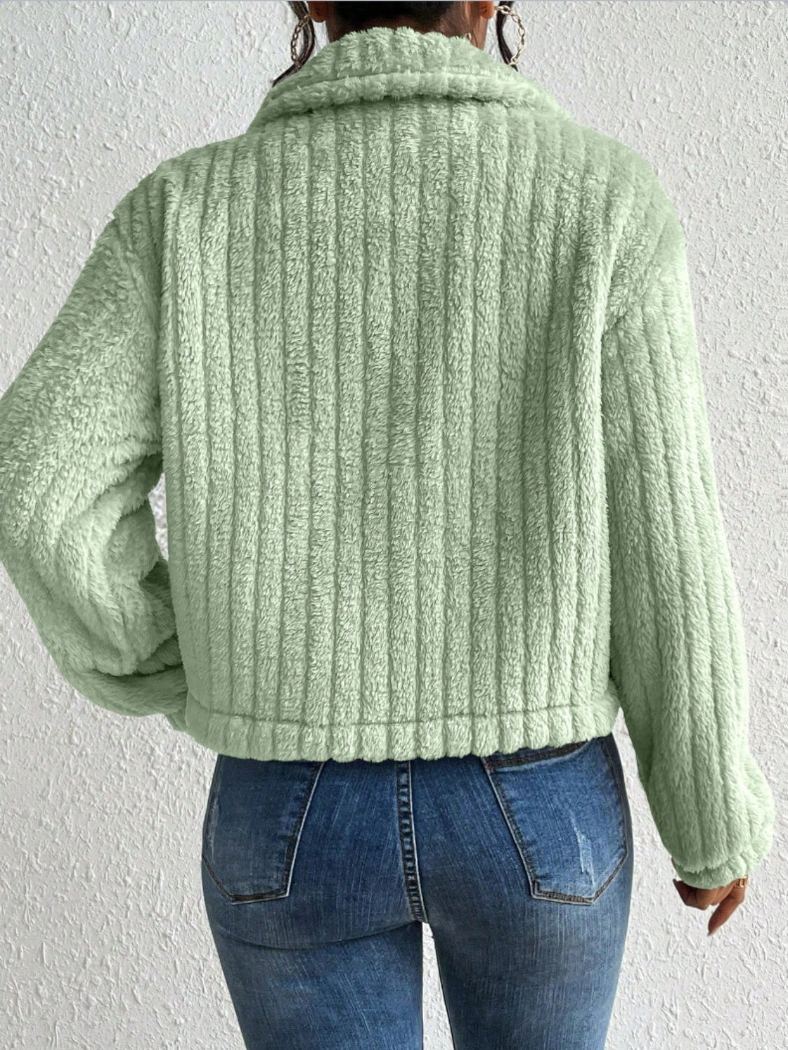 Fuzzy Button Up Collared Neck Jacket-Angel Casuals