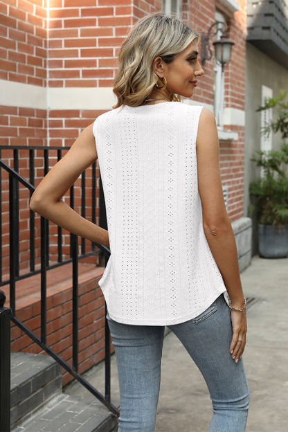 Eyelet Square Neck Tank-Angel Casuals