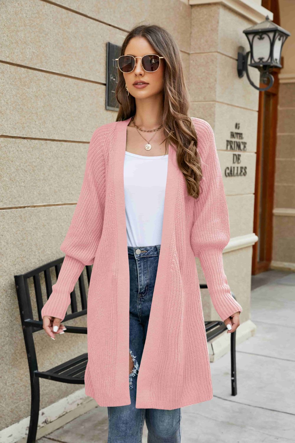 Open Front Lantern Sleeve Cardigan-Angel Casuals