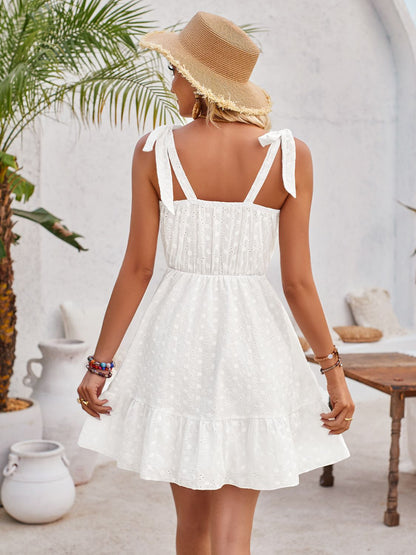 Tied Ruffled V-Neck Sleeveless Mini Dress-Angel Casuals