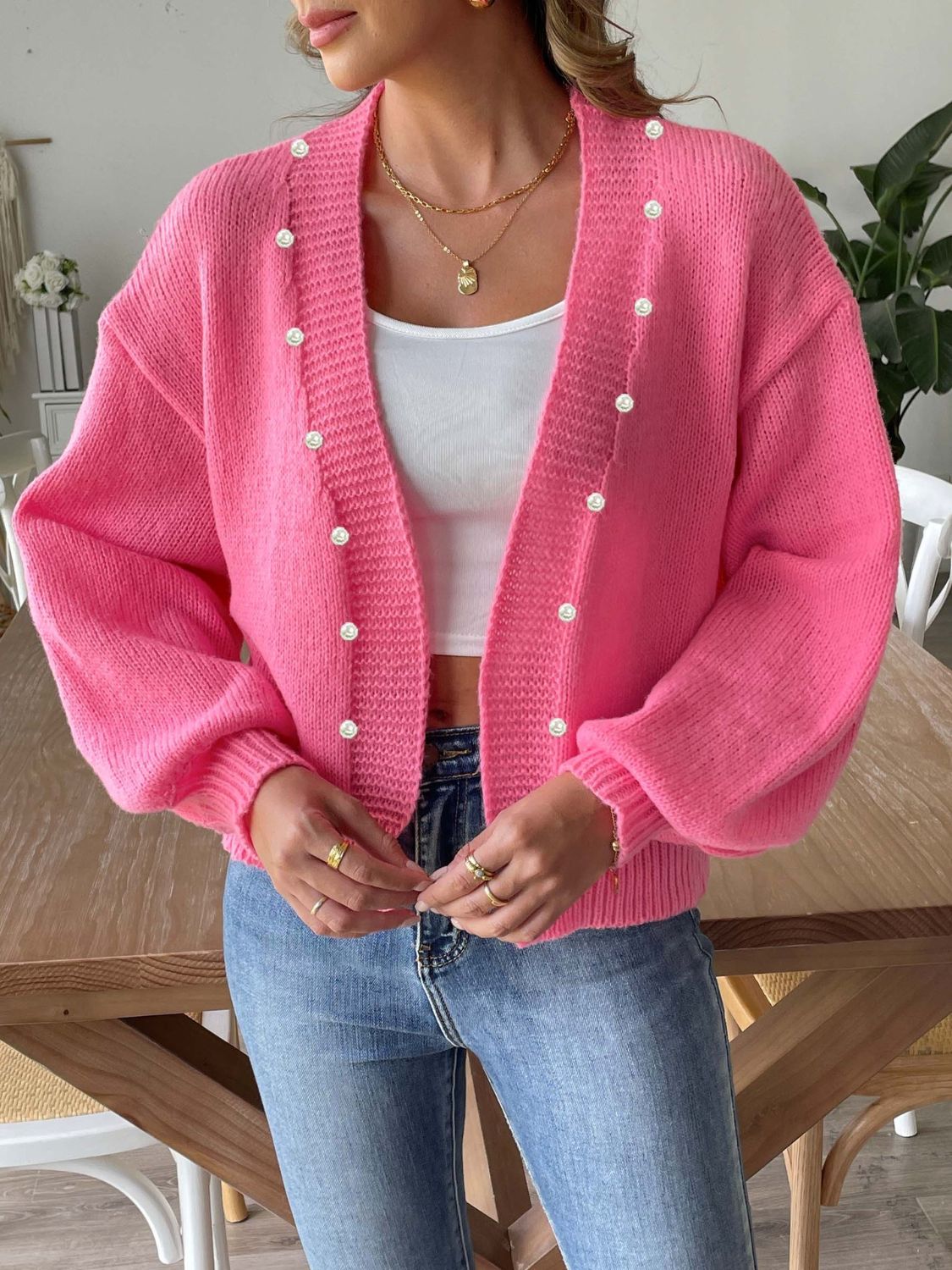 Pearl Open Front Long Sleeve Cardigan-Angel Casuals