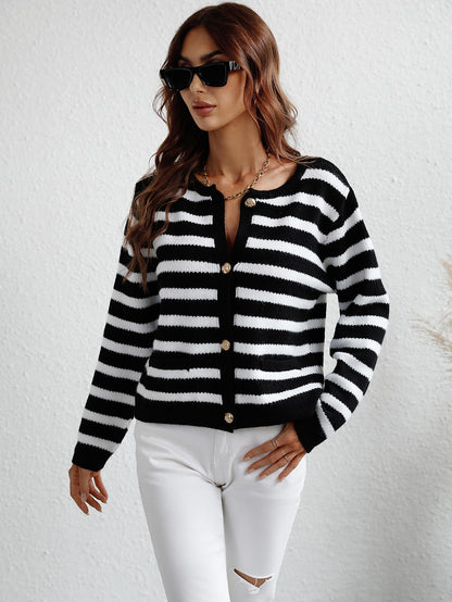 Woven Right Striped Button Front Cardigan-Angel Casuals