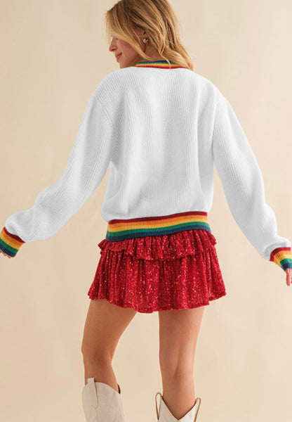 MERRY & BRIGHT Ribbed Round Neck Sweater-Angel Casuals