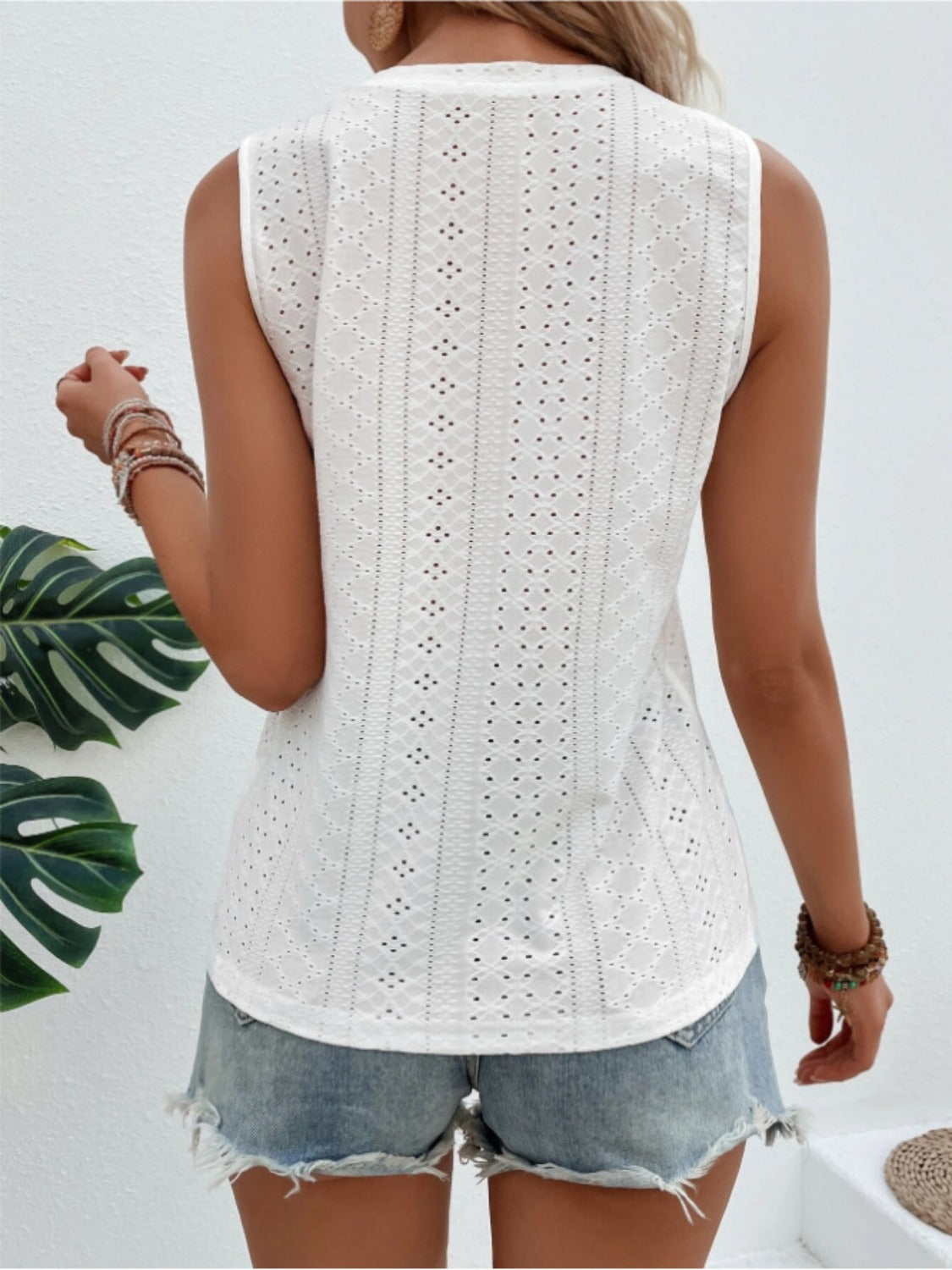 Eyelet Round Neck Tank-Angel Casuals