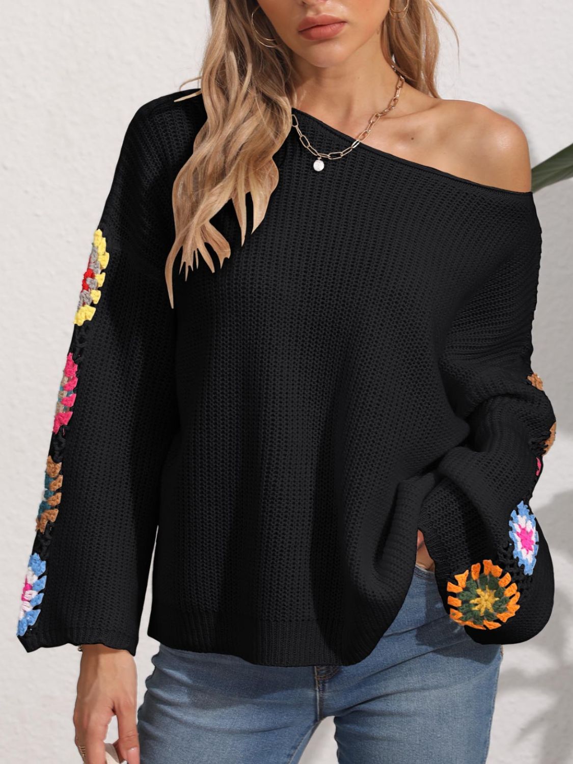 Crochet Flower Long Sleeve Sweater-Angel Casuals