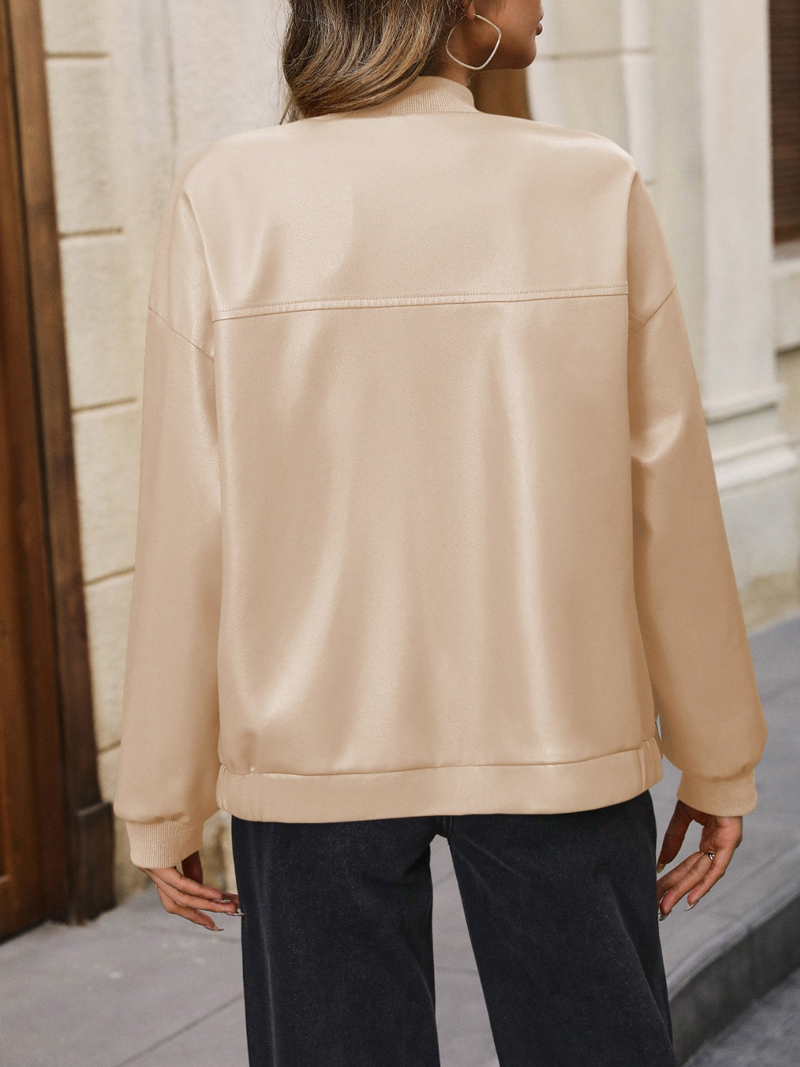 Ivy Lane Zip Up Baseball Collar Dropped Shoulder Jacket-Angel Casuals