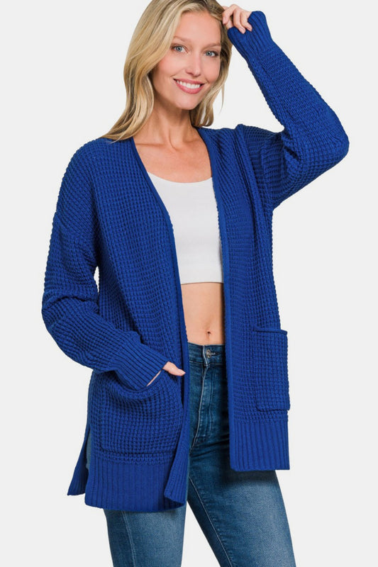 Zenana Waffle Open Front Sweater Cardigan-Angel Casuals