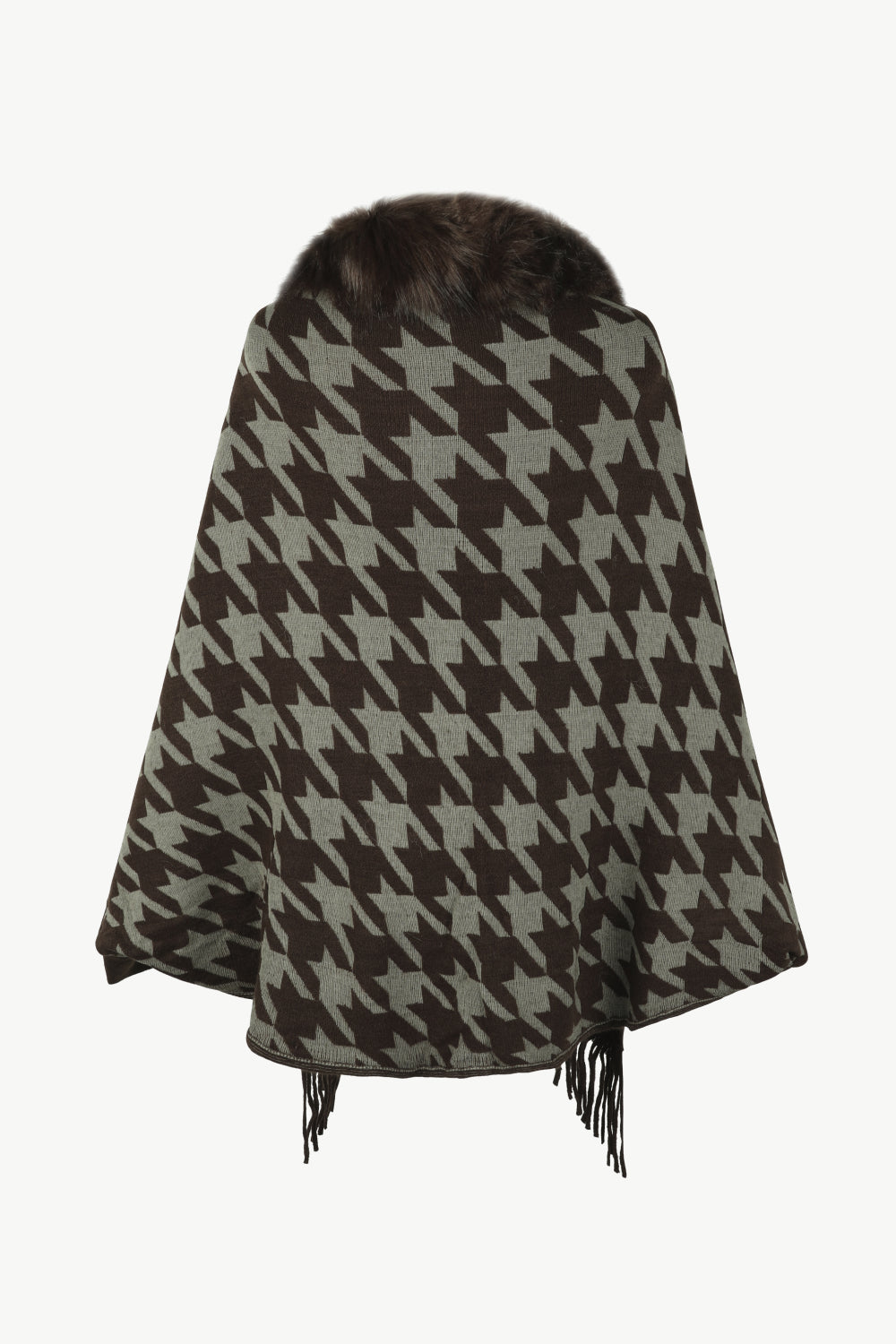 Houndstooth Fringe Hem Poncho-Angel Casuals