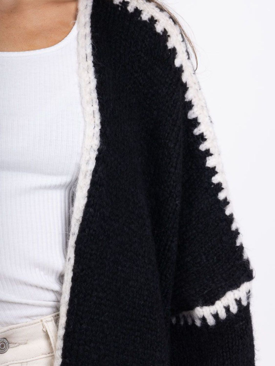 Double Take Contrast Open Front Dropped Shoulder Cardigan-Angel Casuals