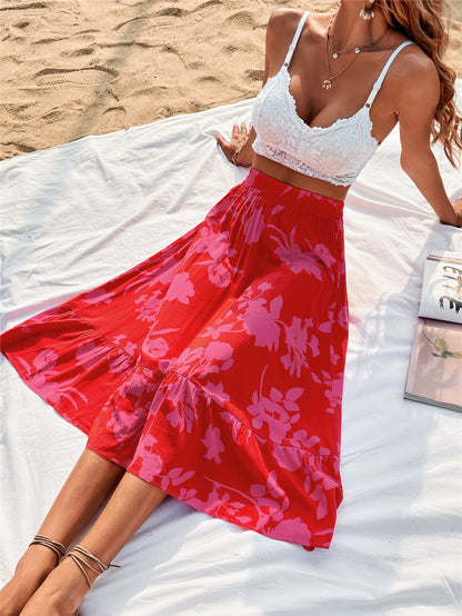 Printed Elastic Waist Skirt-Angel Casuals