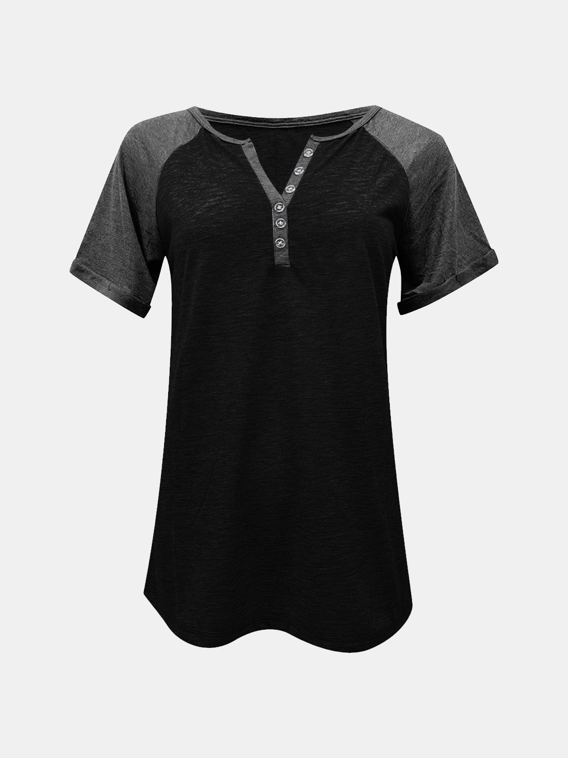 Contrast Notched Short Sleeve T-Shirt-Angel Casuals