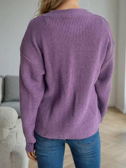 Solid Color Round Neck Long Sleeve Sweater-Angel Casuals