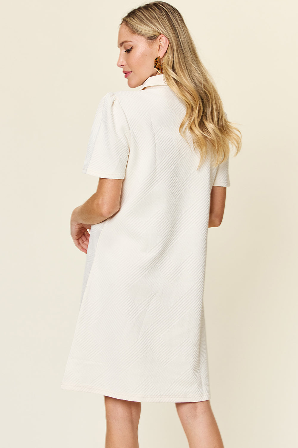 Double Take Full Size Texture Collared Neck Short Sleeve Dress-Angel Casuals