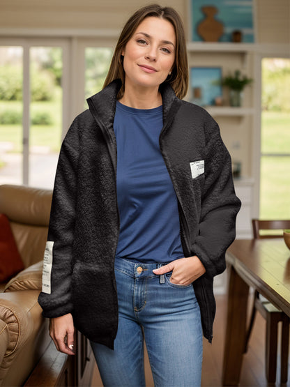 Full Size Turtleneck Zip Up Long Sleeve Sherpa Jacket-Angel Casuals