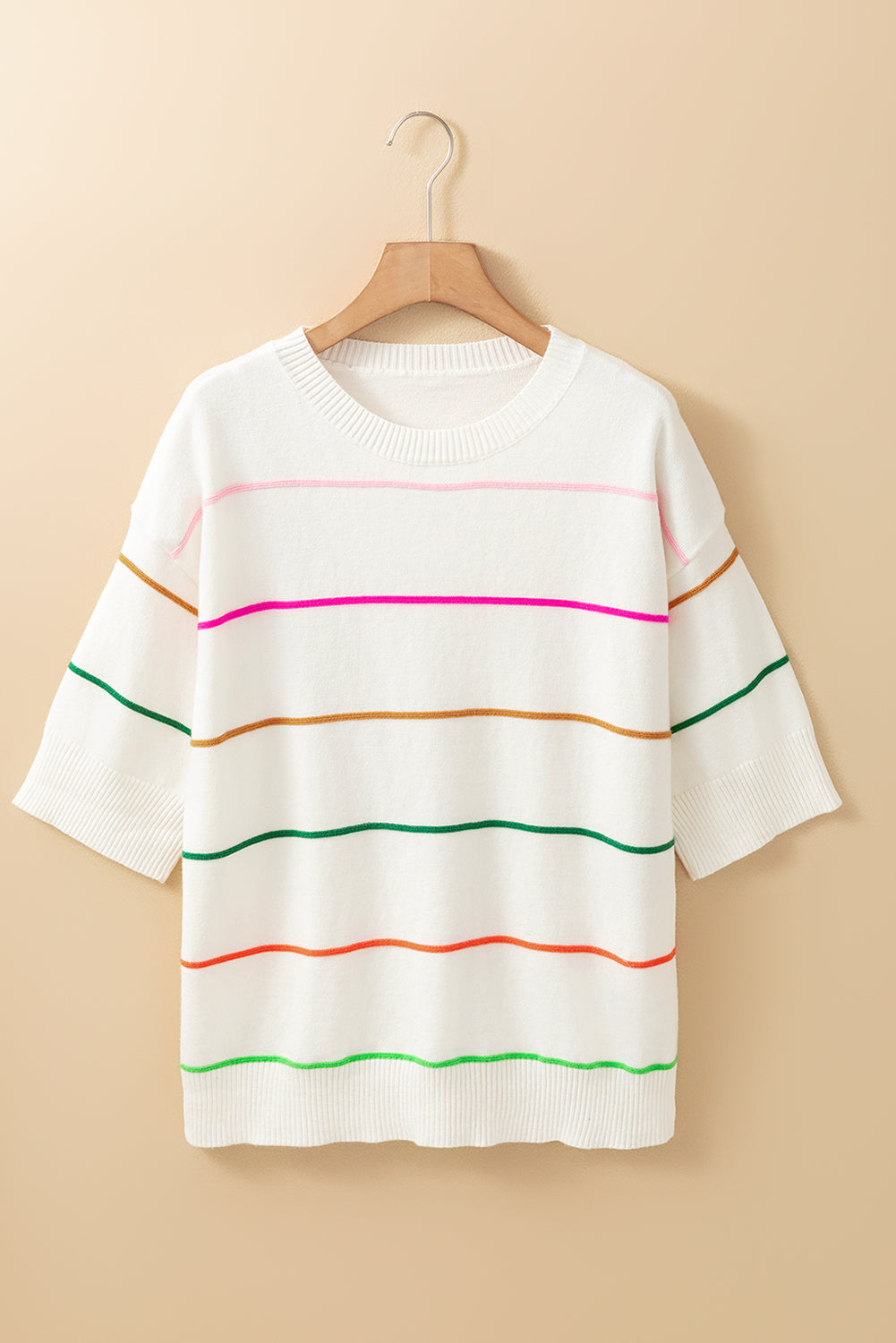 Striped Half Sleeve Drop Shoulder Sweater-Angel Casuals