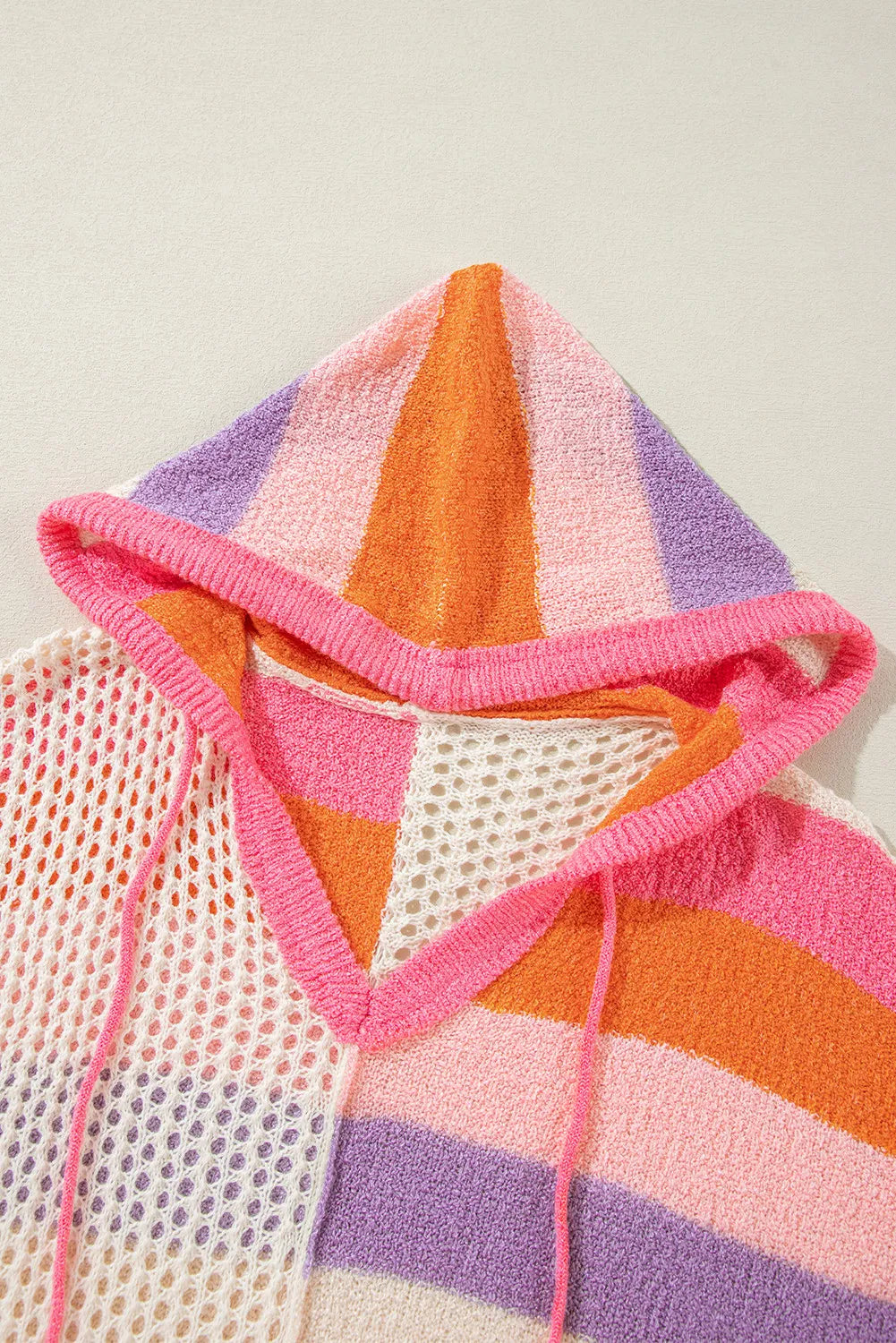 Openwork Color Block Hooded Sweater-Angel Casuals