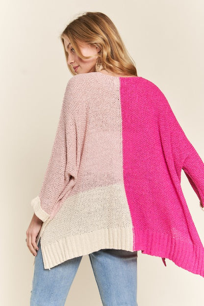 ADORA Side Slit Color Block Long Sleeve Sweater-Angel Casuals