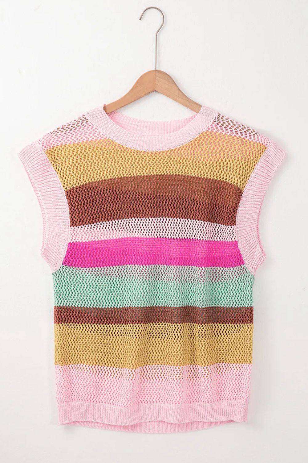 Color Block Round Neck Cap Sleeve Knit Top-Angel Casuals