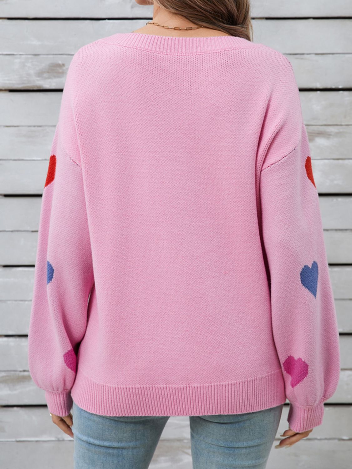 Angel Wings Heart Round Neck Long Sleeve Sweater-Angel Casuals