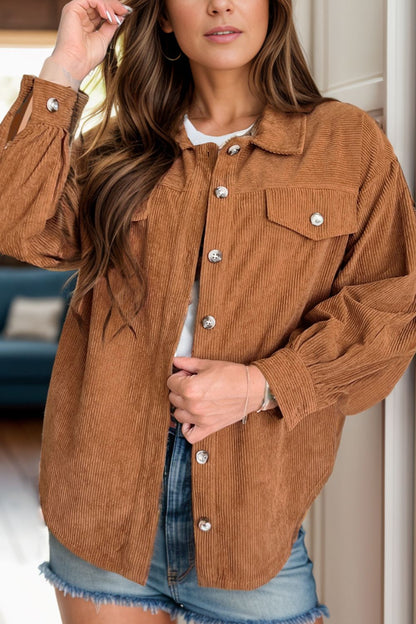 Decorative Pocket Flap Button Up Jacket-Angel Casuals
