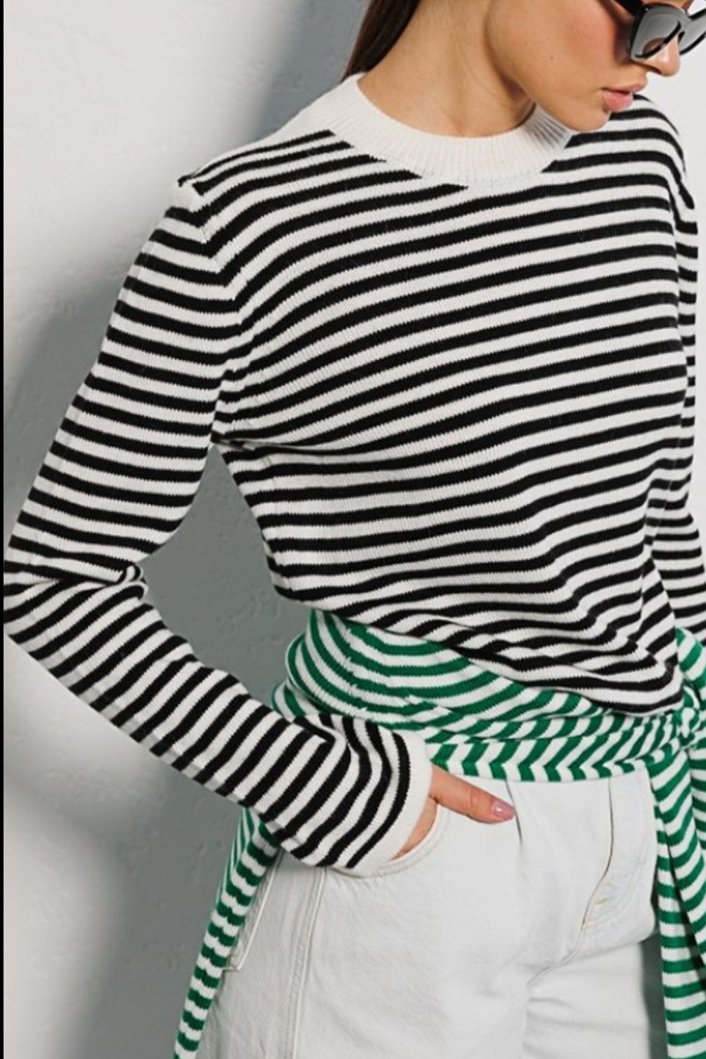 Striped Round Neck Long Sleeve Sweater-Angel Casuals