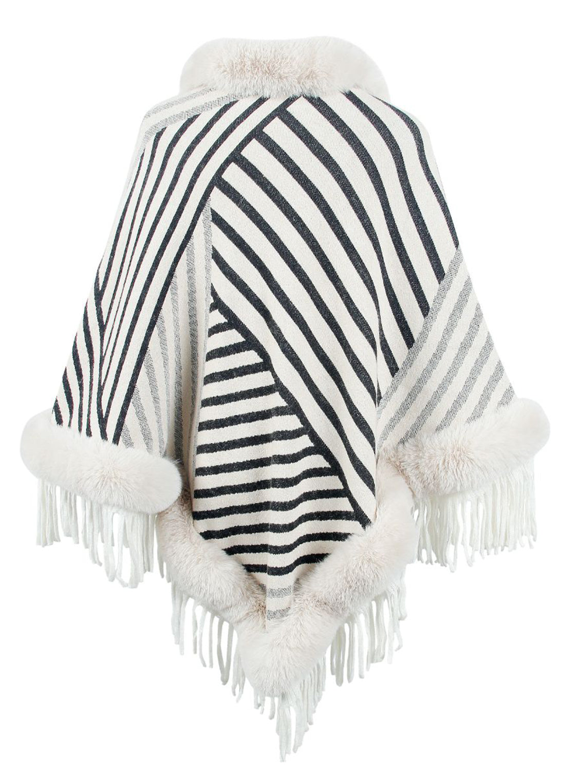 Striped Fringe Hem Poncho-Angel Casuals