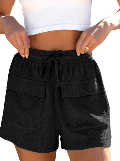 Drawstring High Waist Shorts with Pockets-Angel Casuals