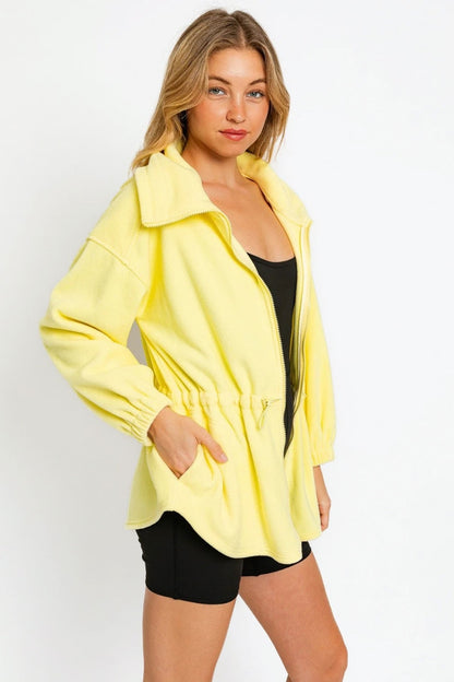 Le Lis Zip Up Waist Drawstring Soft Fleece Jacket-Angel Casuals