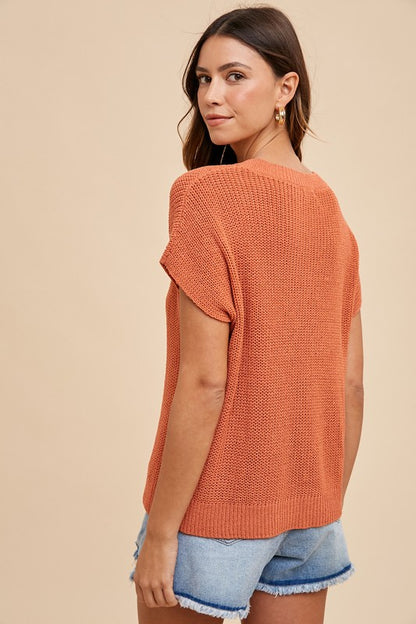 Annie Wear Round Neck Short Sleeve Sweater-Angel Casuals