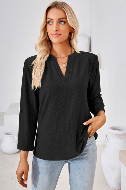 Notched Roll-Tab Sleeve T-Shirt-Angel Casuals