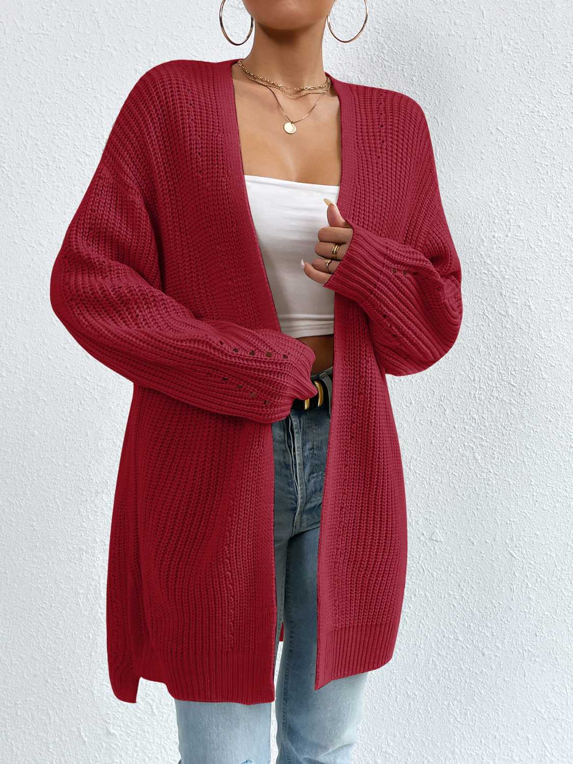 Open Front Dropped Shoulder Slit Cardigan-Angel Casuals