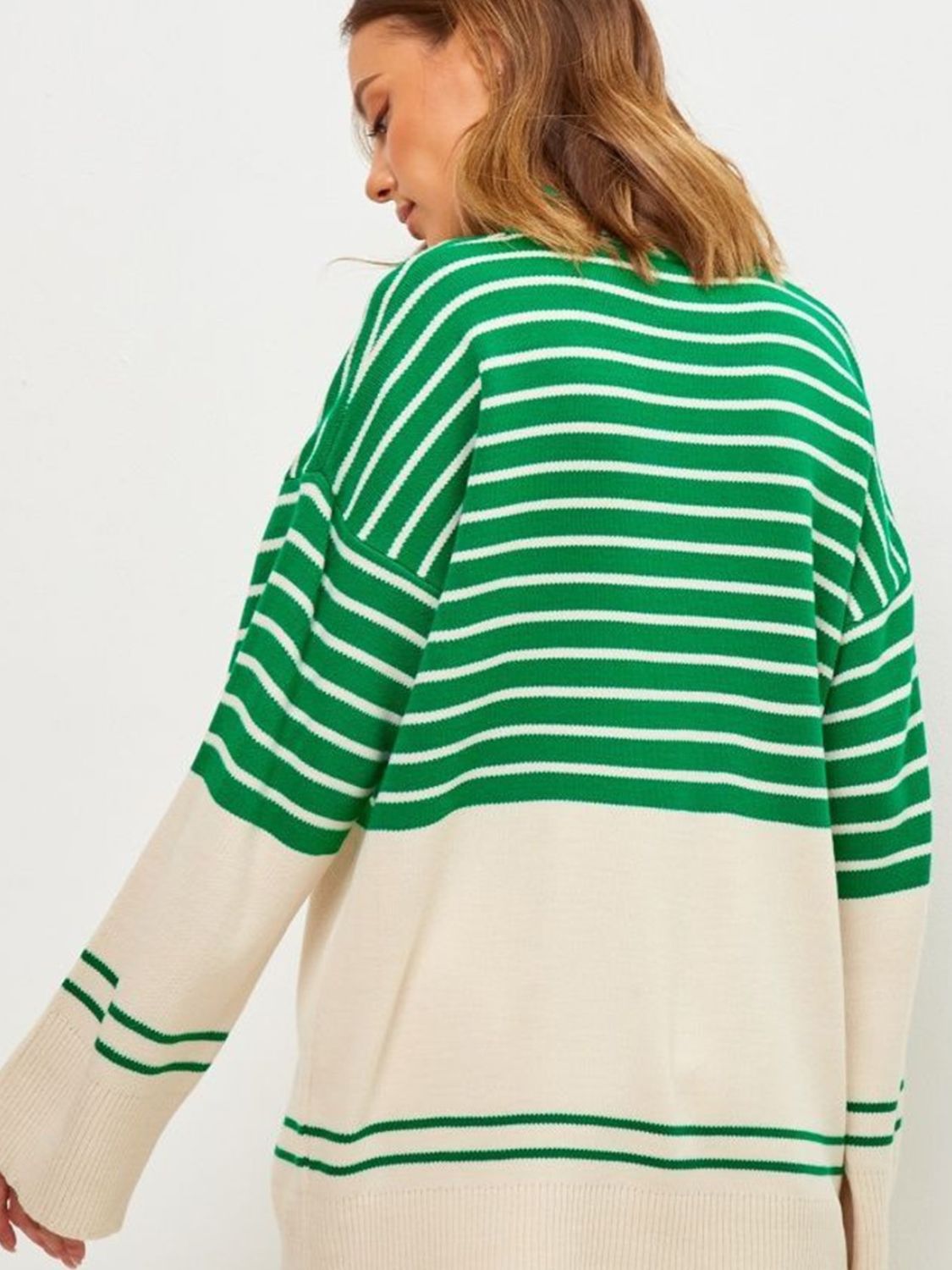 Striped Mock Neck Long Sleeve Sweater-Angel Casuals