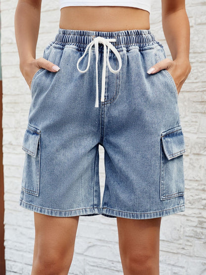 Drawstring Denim Shorts with Pockets-Angel Casuals