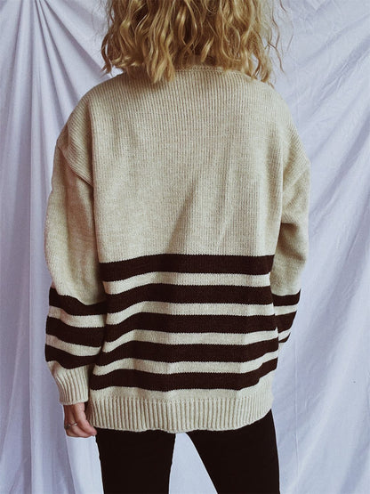 Striped Dropped Shoulder Long Sleeve Sweater-Angel Casuals