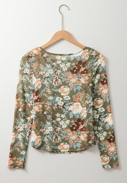 Floral Round Neck Long Sleeve T-Shirt-Angel Casuals