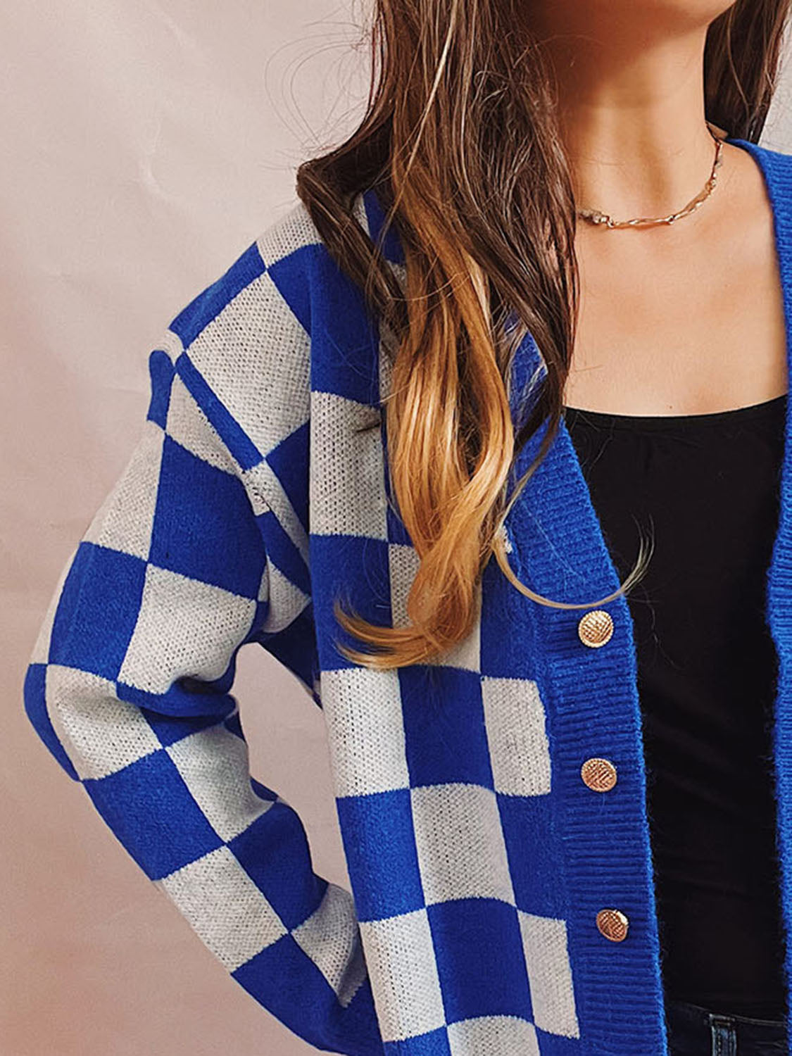 Checkered Open Front Button Up Cardigan-Angel Casuals