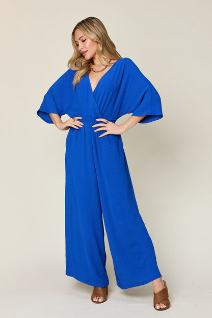 Double Take Full Size Half Sleeve Wide Leg Jumpsuit-Angel Casuals