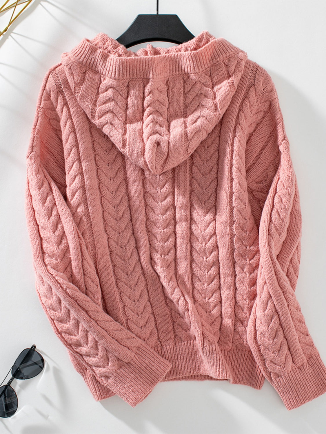 Cable-Knit Long Sleeve Hooded Sweater-Angel Casuals