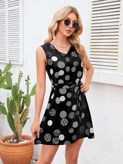 Tied Polka Dot V-Neck Dress-Angel Casuals