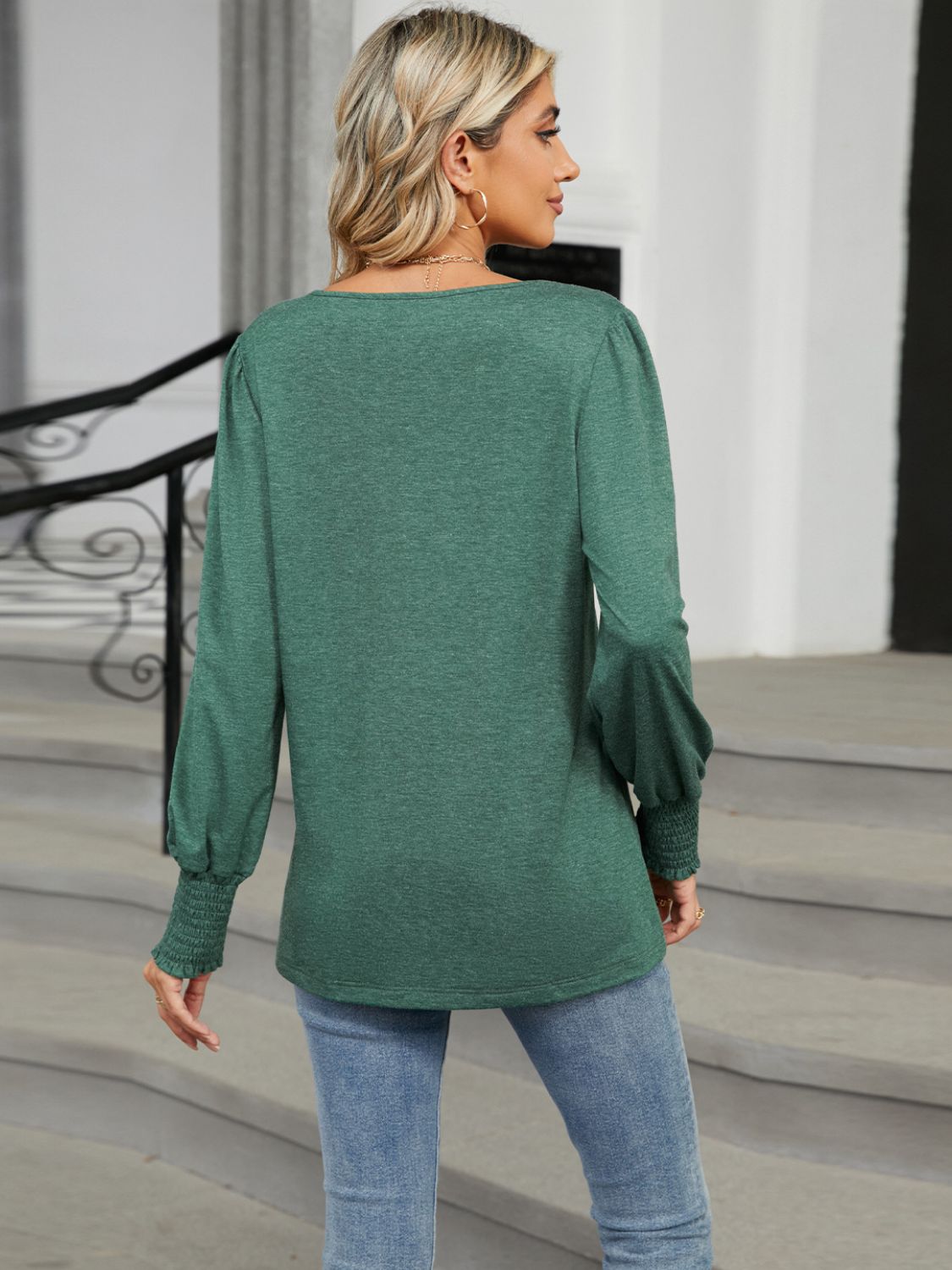 V-Neck Lantern Sleeve T-Shirt-Angel Casuals