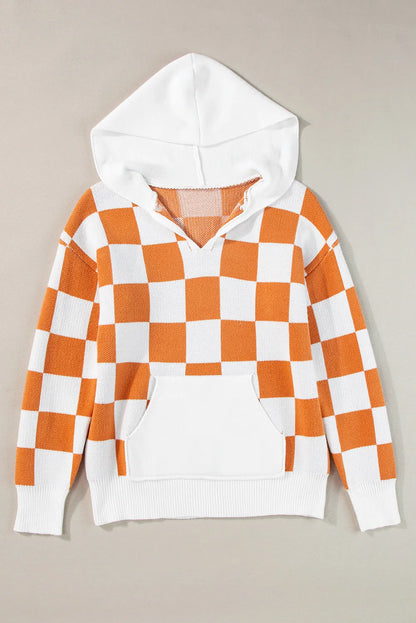 Checkered Long Sleeve Hooded Sweater-Angel Casuals