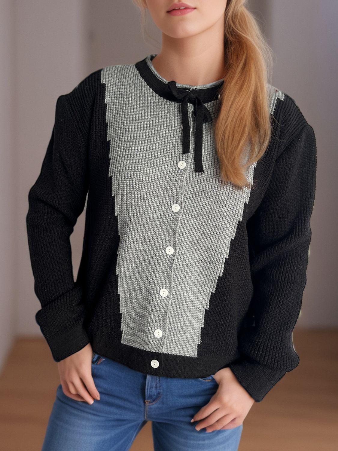 Contrast Button Down Long Sleeve Cardigan-Angel Casuals