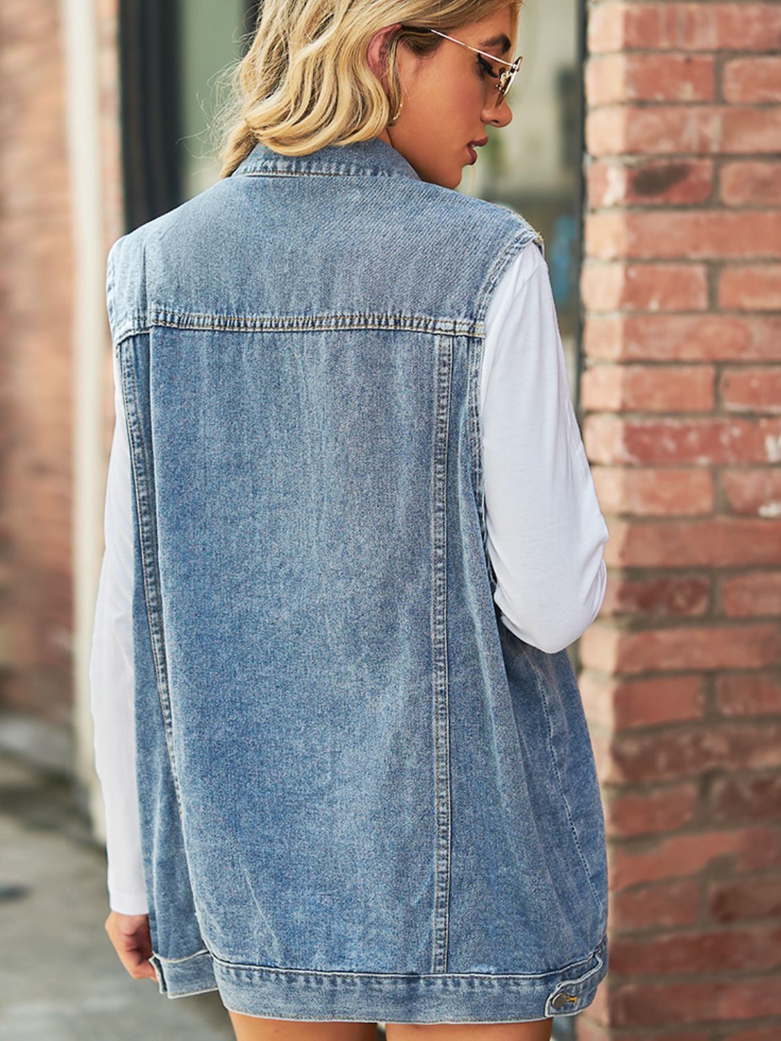 Collared Neck Sleeveless Denim Top with Pockets-Angel Casuals