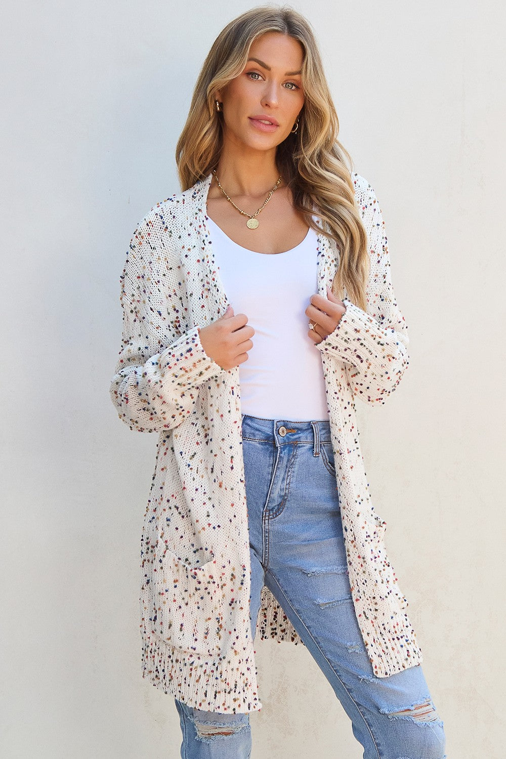 Open Front Long Sleeve Cardigan-Angel Casuals