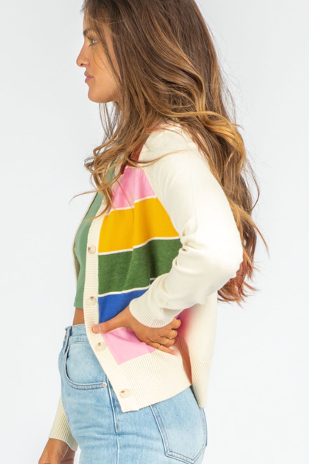 Contrast Button Down Long Sleeve Cardigan-Angel Casuals