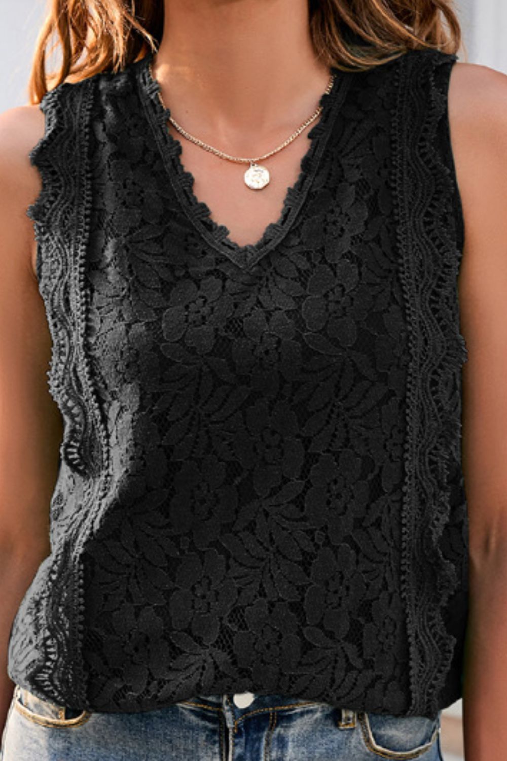 Lace V-Neck Tank-Angel Casuals