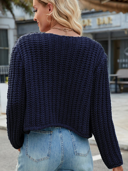 Round Neck Button Up Cardigan with Pockets-Angel Casuals