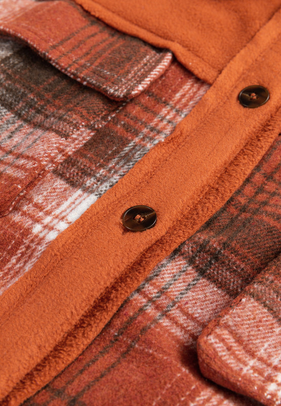 Plaid Button Up Long Sleeve Jacket-Angel Casuals